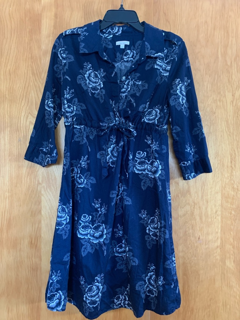 GAP Maternity 100% Cotton Navy Floral Tie-Waist Shirt Dress Sz S